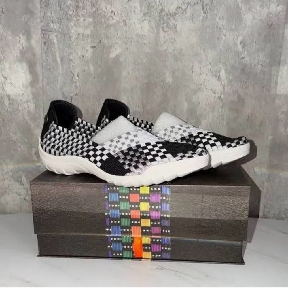 Bernie Mev Victoria Woven Slip-On Sneakers Black White Checkerboard
